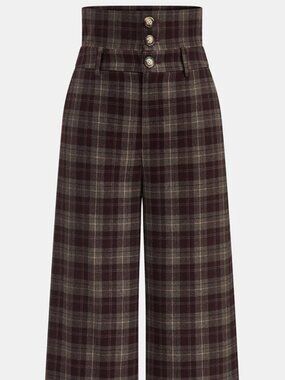 Commense High-Waisted Plaid Wide-Leg Pants